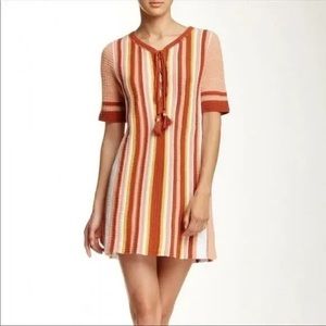 Free People Knit Tunic Dress Lollipop Lace Up Orange Stripe Size S